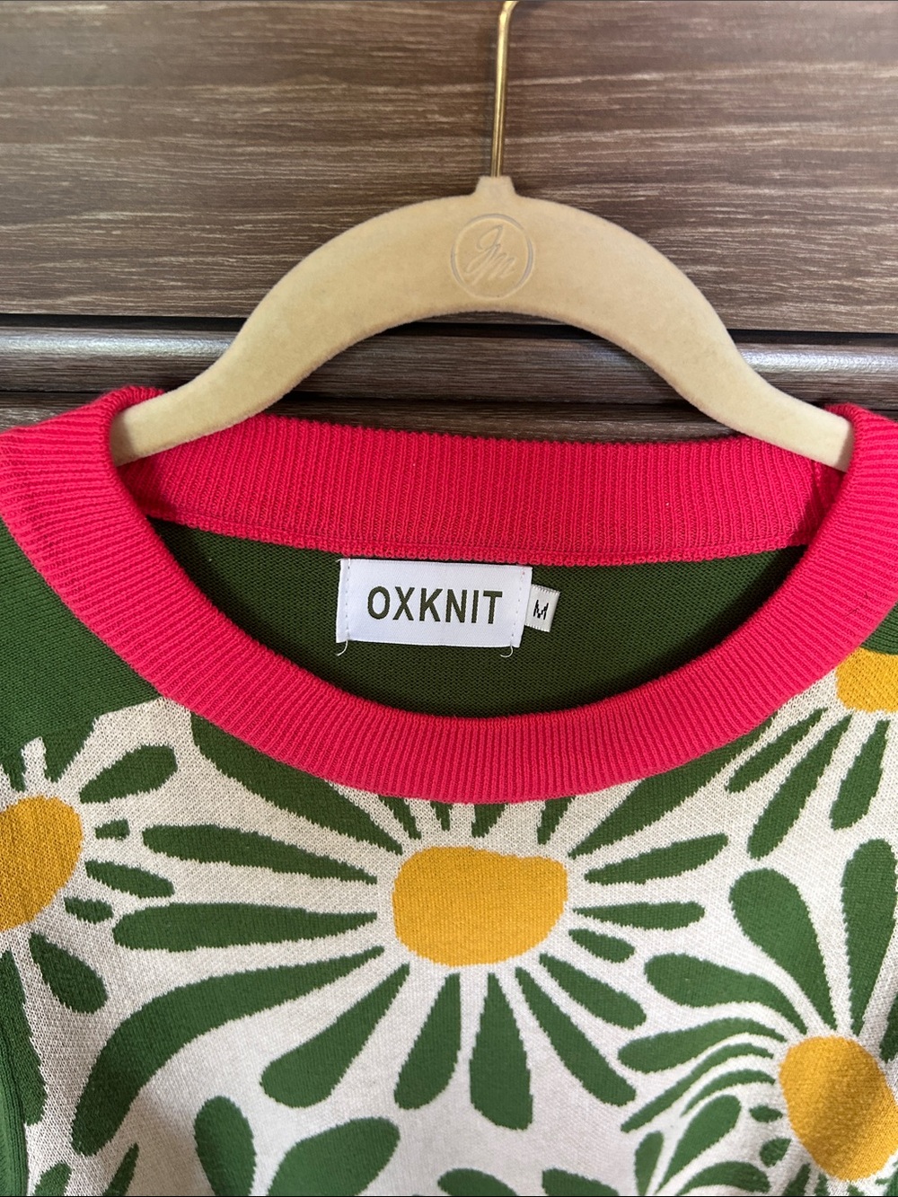 OXKNIT Green Floral Crewneck Sweater with Pink Accents - Picture 2 of 4